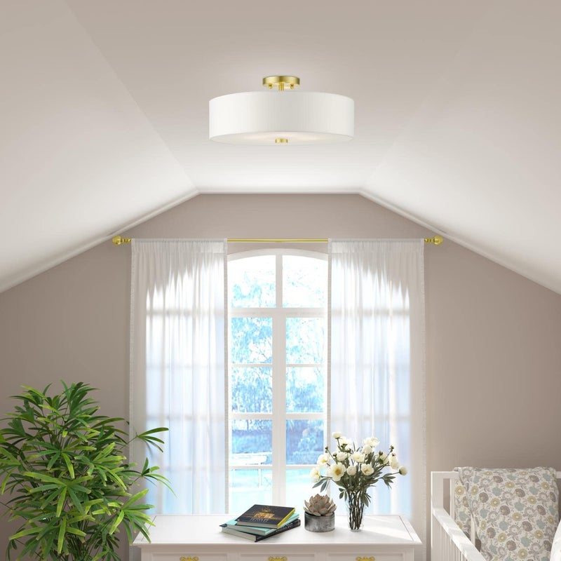 Livex Lighting 51055-12 Meridian Collection 4-Light Semi Flush Mount Ceiling Light with Off-White Hardback Fabric Shade, Satin Brass, 18 x 18 x 8.13 - Image 3